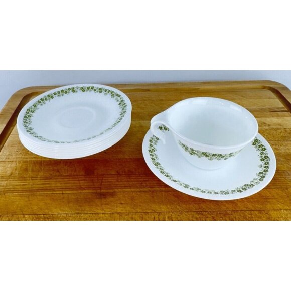 Vintage Corelle Spring Blossom/Crazy Daisy Cups & Saucers Set Of 8 Green Floral - Picture 7 of 12